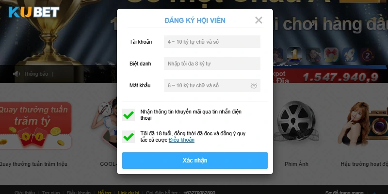 Kiểm tra thông tin khi đăng ký tài khoản Kubet