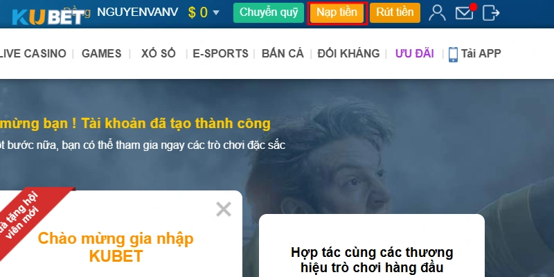 Nạp tiền Kubet giúp người chơi có vốn tham gia cá cược