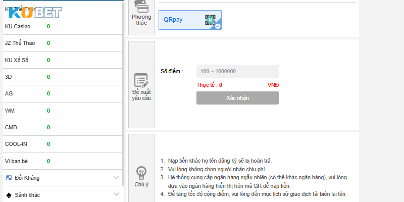 Thao tác nạp tiền Kubet đơn giản, nhanh chóng